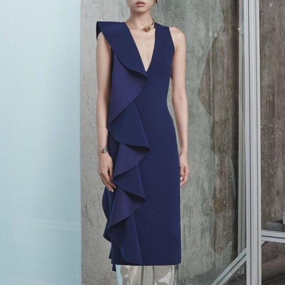 Solace London Ceara Midi Dress Navy 4 - Picture 1 of 10